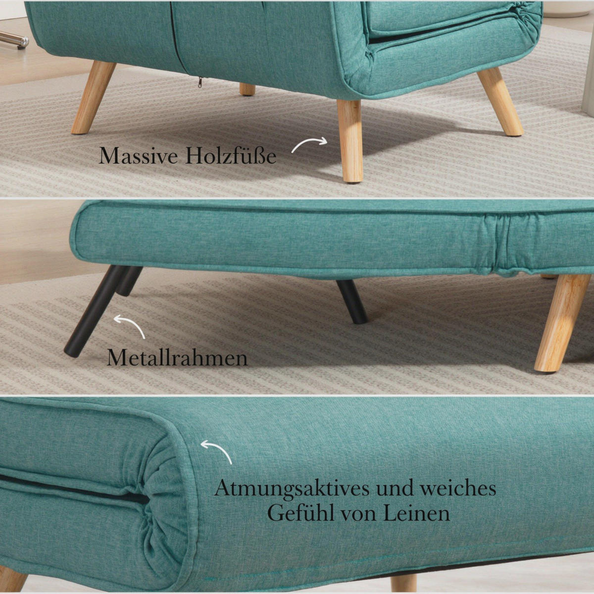 SCHLAFSESSEL 3-in-1 Clic-Clac, DE-42184, Grün - Grün, Metall (75/87/80cm) - ComfortXL