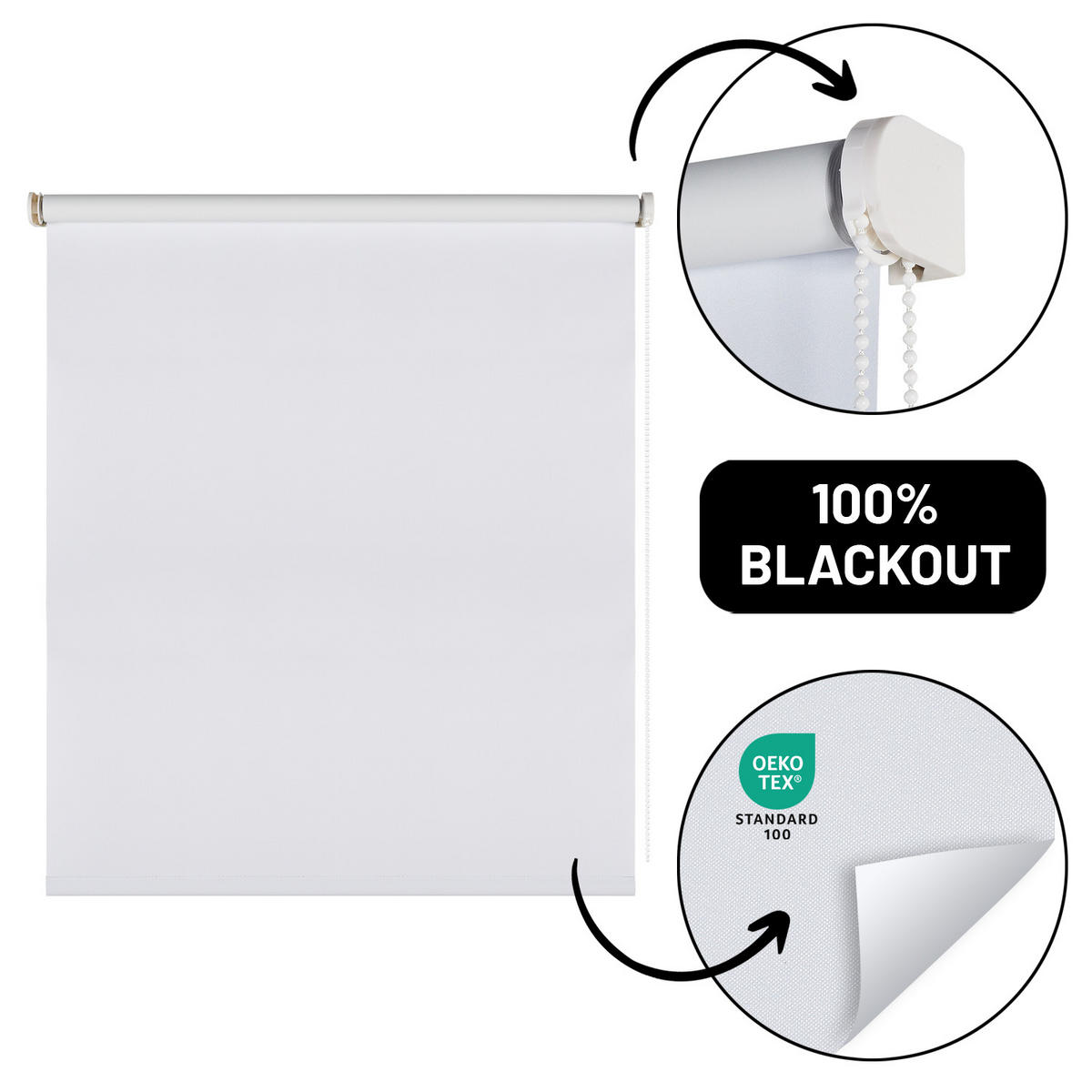 VERDUNKELUNGSROLLO Weiß 200x250 cm - Weiß, Kunststoff (200/250cm) - STORESDECO