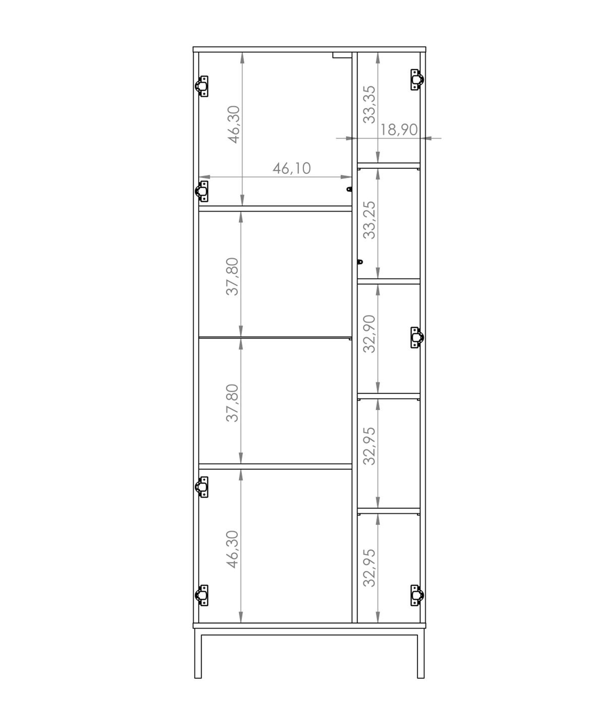 VITRINE Queba 2T Weiß 70/190/41 cm – Vitrine weiß mit Glastüren - Schwarz/Weiß, Holzwerkstoff (70/190/41cm) - AX Living