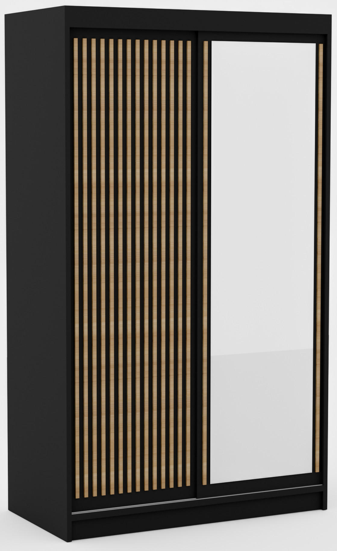 SCHIEBETÜRENSCHRANK Orvena 120 mit Spiegel – Schwarz - Schwarz, Holzwerkstoff (120/205/60cm) - Möblo