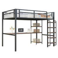 HOCHBETT 140/200 cm mit Schreibtisch, Regal und Sicherheitsleiter aus Metall, Schwarz - Schwarz, Metall (140/200cm) - Redom