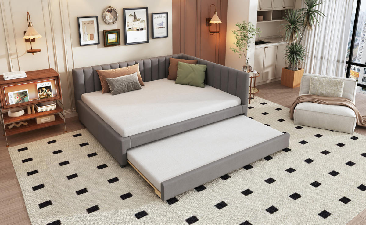 BETT 140/200 cm Grau aus Samtstoff mit Bett - Grau, Leder (140/200cm) - OKMYHOME