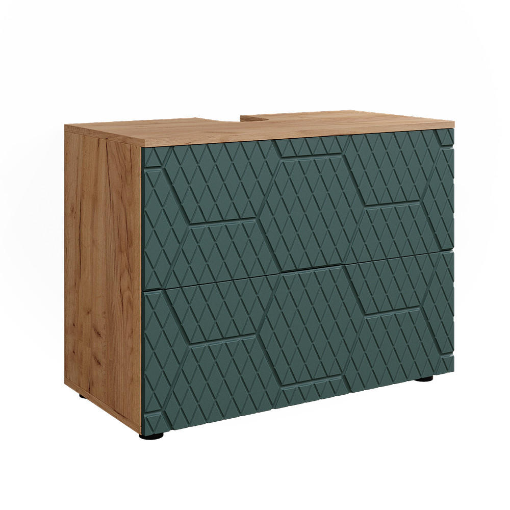WASCHBECKENUNTERSCHRANK Irma Grün 80 cm mit 2 Schubladen - Eiche Wotan/Grün, Holzwerkstoff (80/58.6/41cm) - Vicco