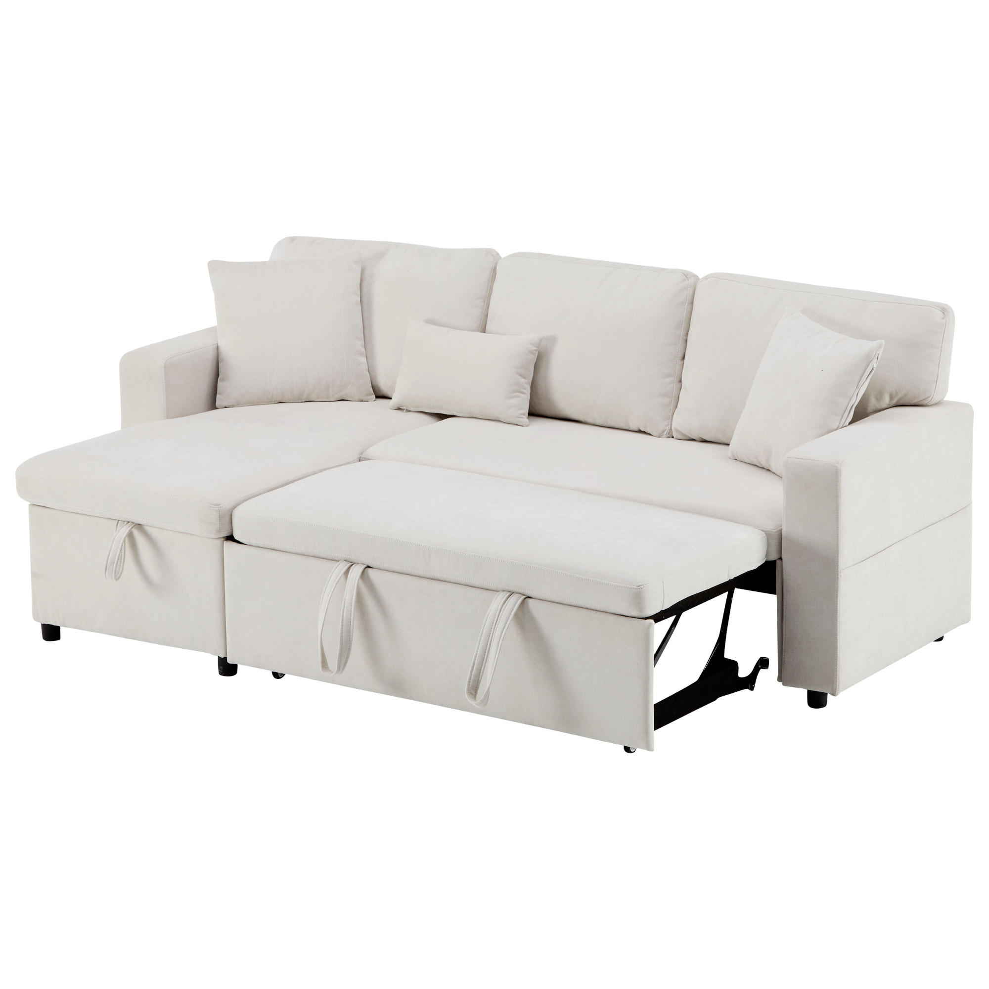 ECKSCHLAFSOFA 214/131/87 cm Beige mit Bettkasten und integriertem Regal - Beige, Textil (214/131cm) - Oxeza