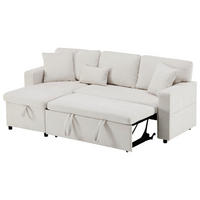ECKSCHLAFSOFA 214/131/87 cm Beige mit Bettkasten und integriertem Regal - Beige, Textil (214/131cm) - Oxeza