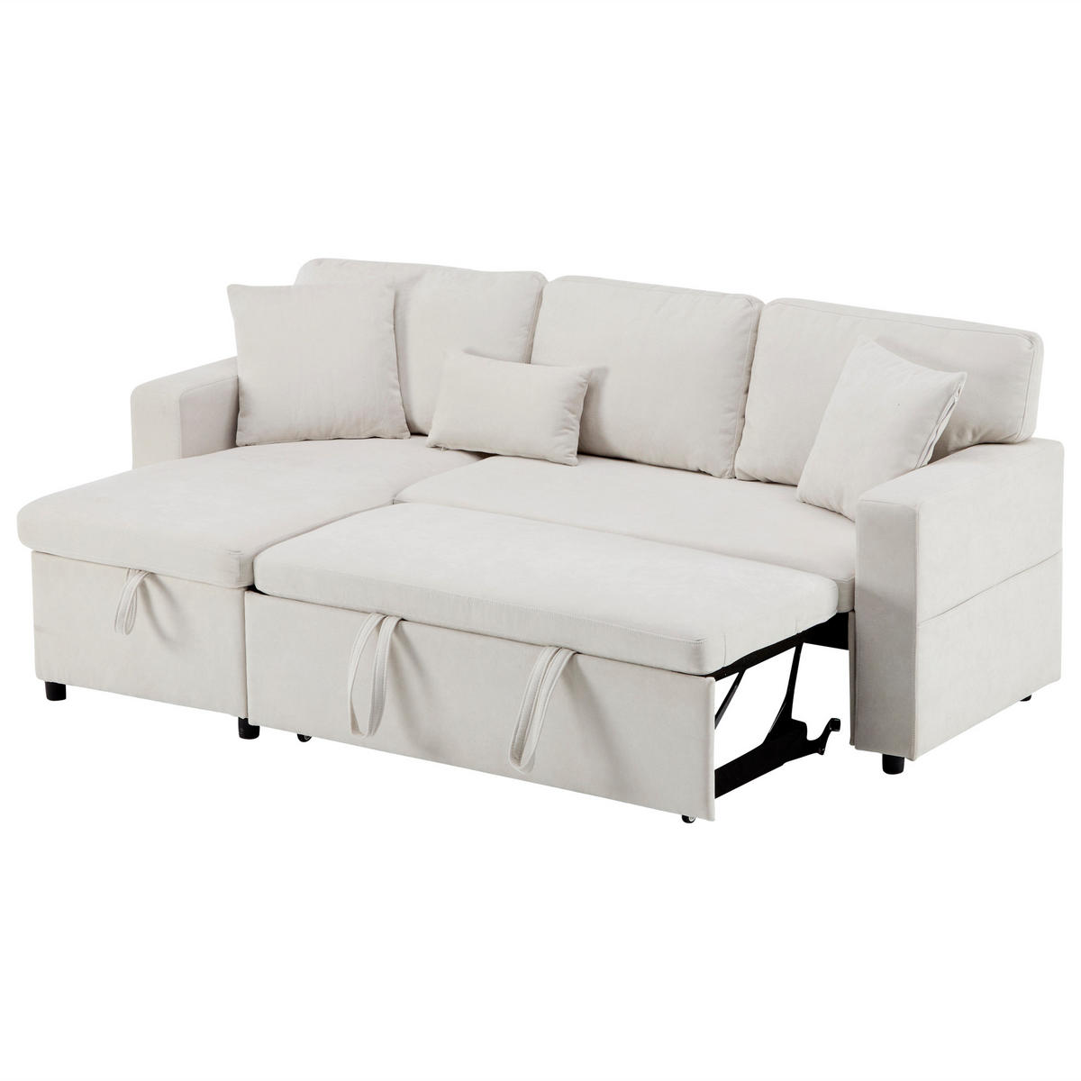 ECKSOFA L-Form Schlafcouch mit Stauraum und USB-Anschluss Samt Beige 214/131/87 cm - Beige, Textil (214/131cm) - OKWISH