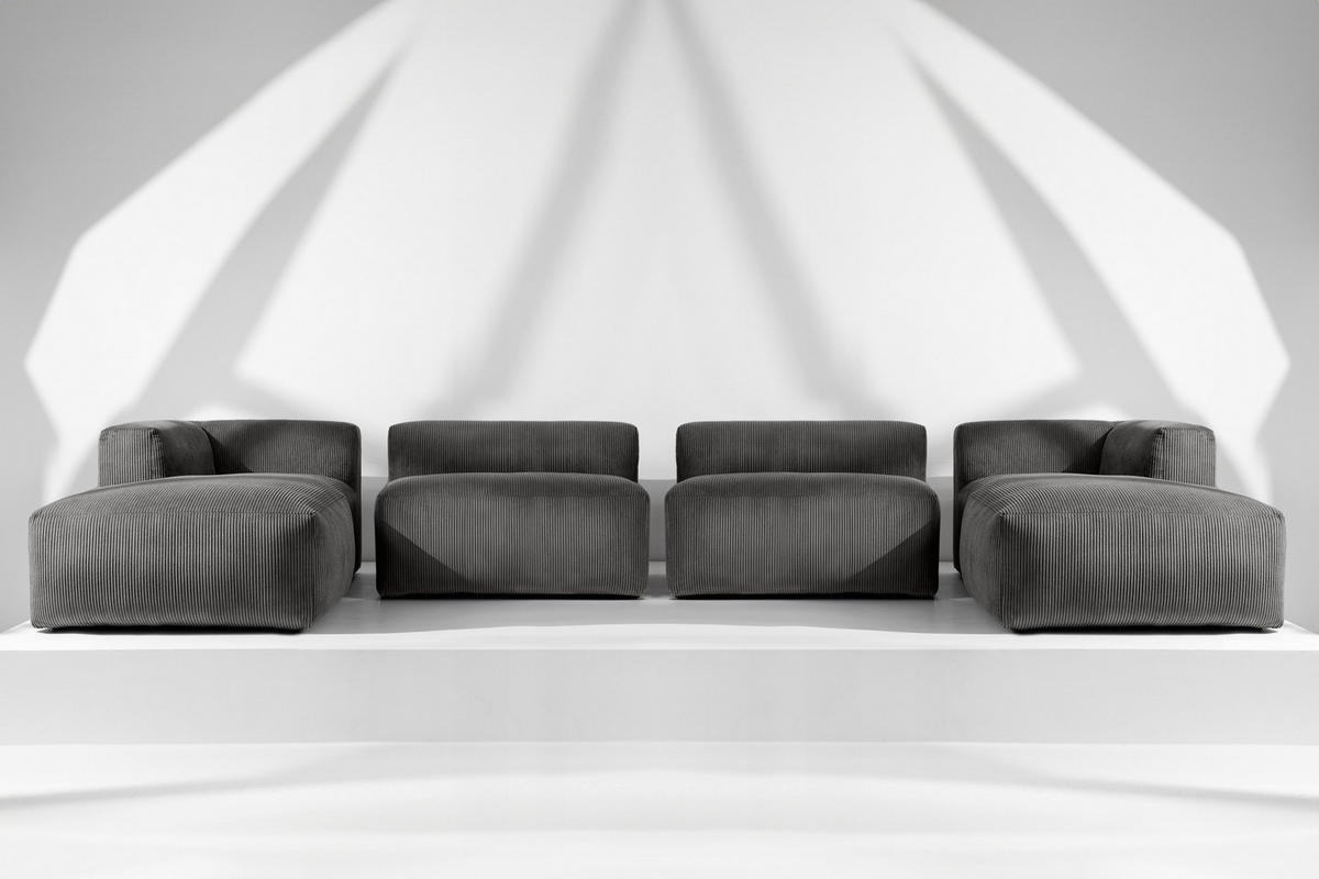 PANORAMA-ECKSOFA BUFFO 7/8 Sitzer mit extrem weicher Sitzfläche, Kordstoff, grau - Grau, Textil (424/73/180cm) - KONSIMO®