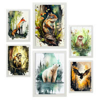 POSTER Set Mit 6 Lebensräume Illustrationen Von Tieren In Naturlandschaften, Realistischer Aquarellstil Innenarchitektur A3 & A4 Weißer Rahmen - Weiß, Papier (29/3cm) - Nacnic