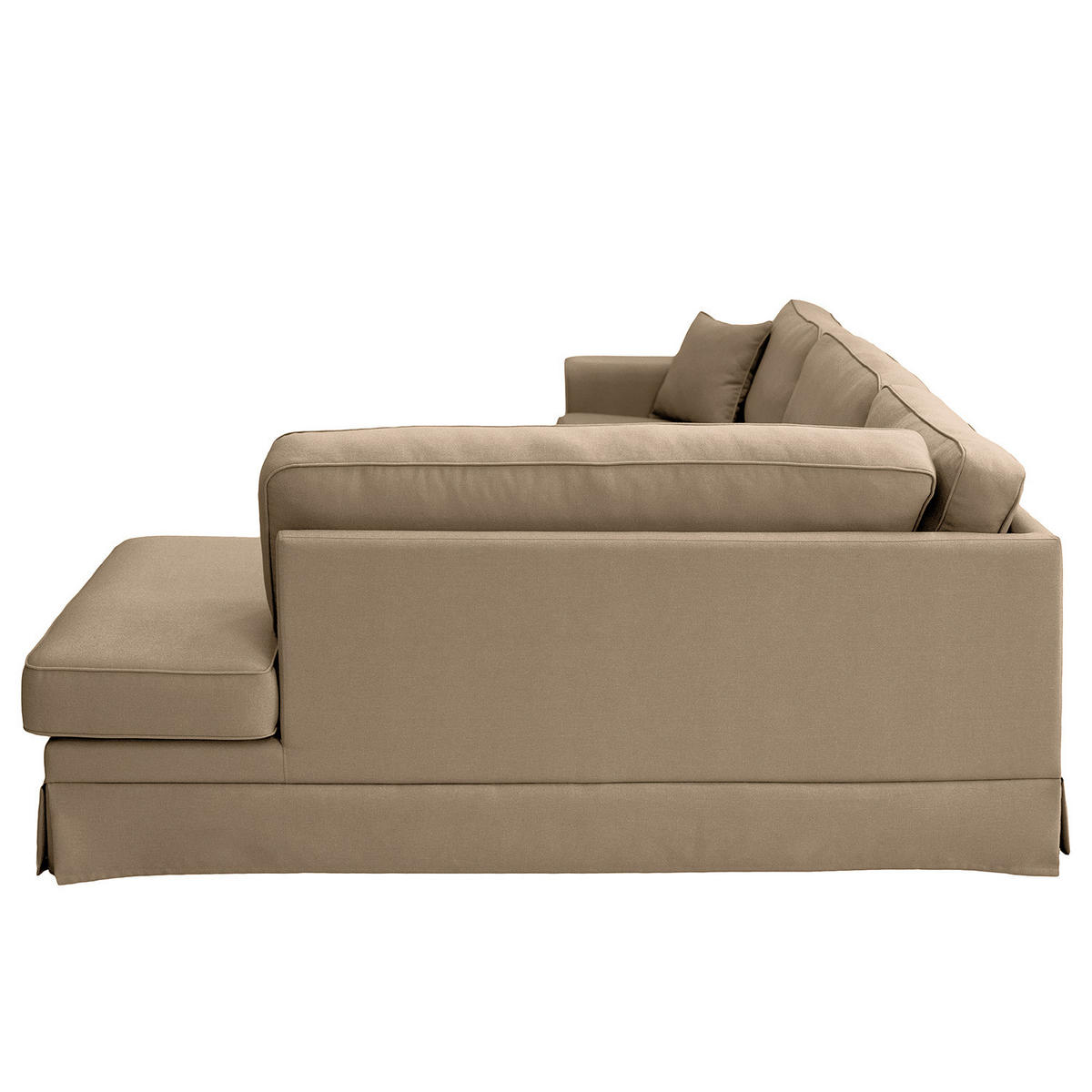 ECKSOFA mit Husse - Ottomane, Webstoff - Hellbraun/Schwarz, Kunststoff/Textil (297/210cm) - home24
