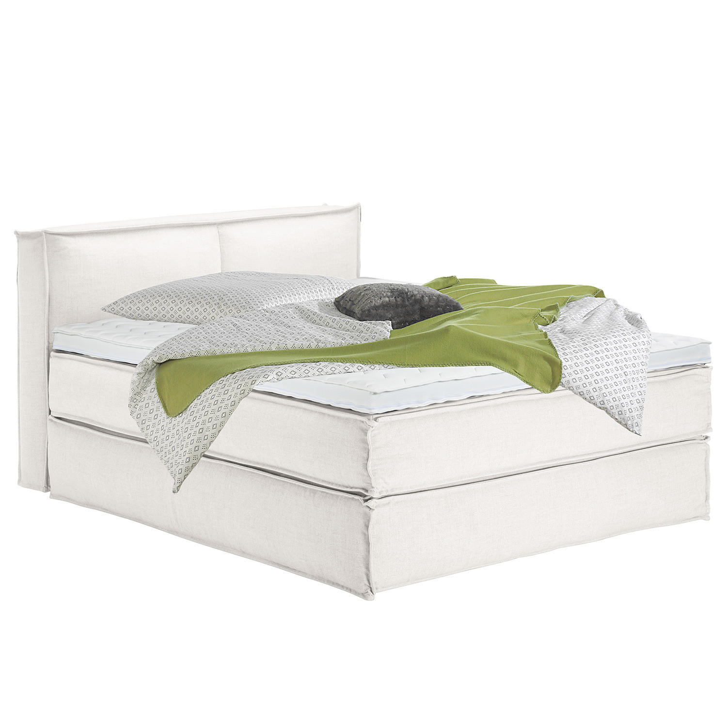 BOXSPRINGBETT mit Kopfteil - Premium - Weiß, Textil (160/200cm) - home24