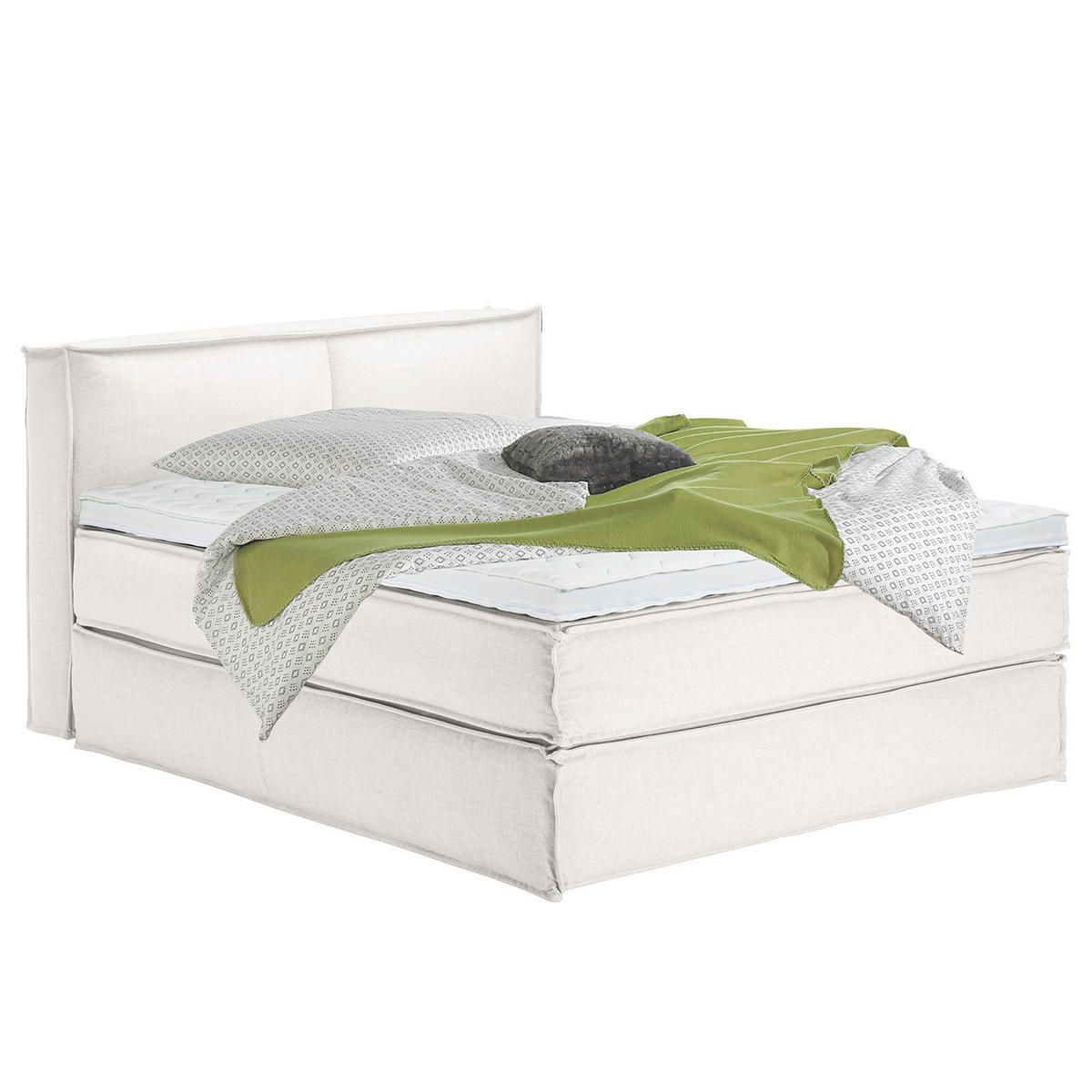 BOXSPRINGBETT mit Kopfteil - Premium - Weiß, Textil (160/220cm) - home24