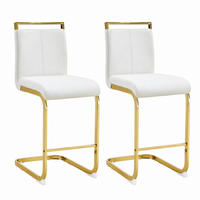 BARHOCKER 2er-Set 96,5 cm Metall/Kunstleder White+Gold - Weiß, Metall (46.5/96.5/39cm) - Meubliv