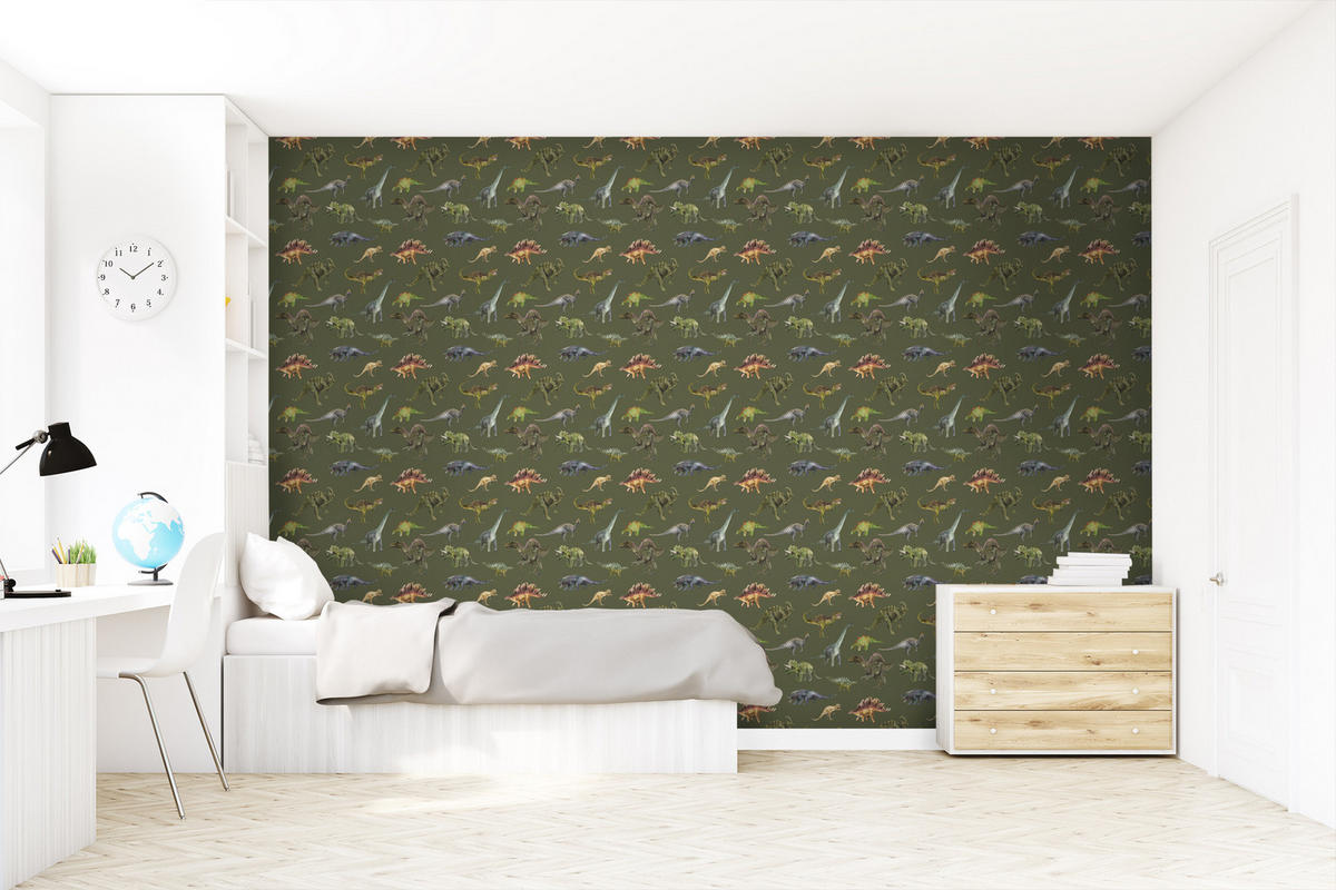 TAPETE Dinosaurier 50 x 900 cm - Grün, Papier (50/0.1cm) - Sanders & Sanders