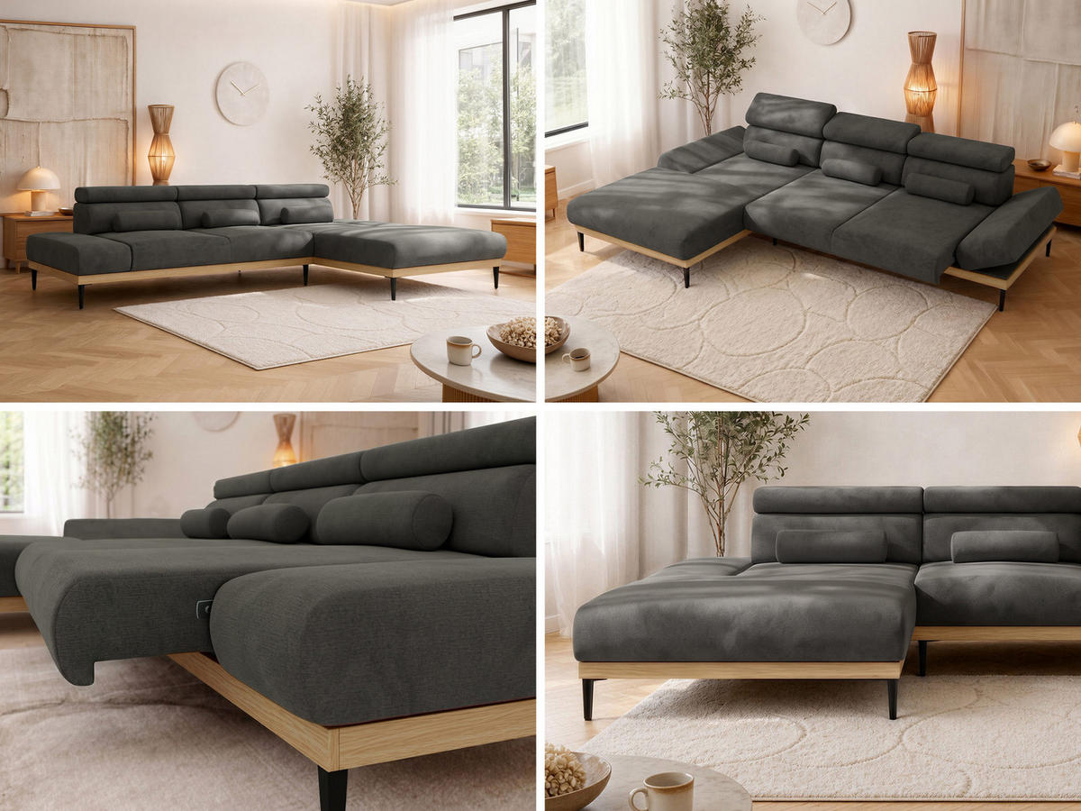 ROHOVÁ SEDAČKA PAVERO L - Tmavosivá Samet - Vľavo - čierna/tmavosivá, kov/textil (205/316cm) - MKS