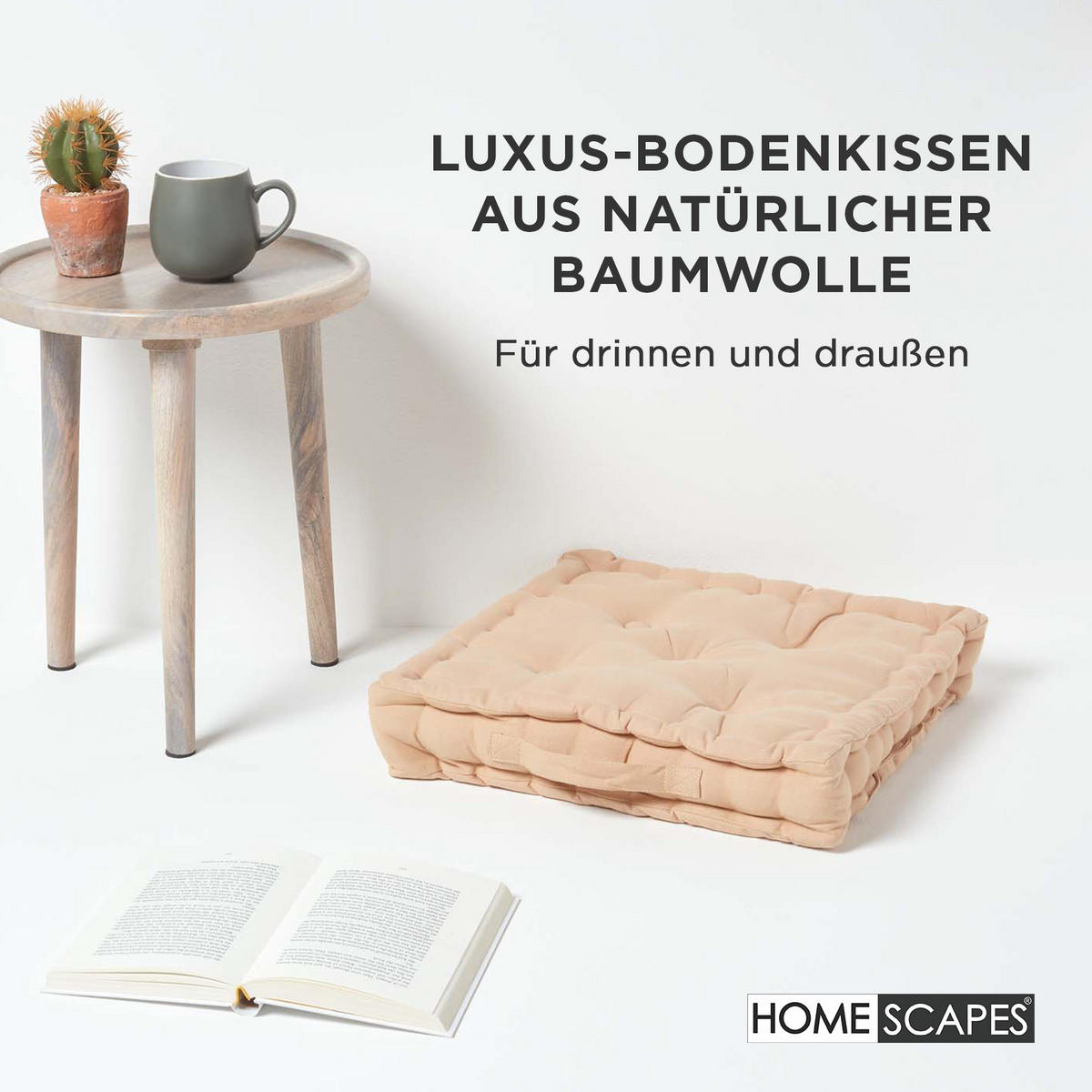 SITZKISSEN beige 50/50/10 cm – Bodenkissen unifarben - Beige, Textil (50/50/10cm) - Homescapes