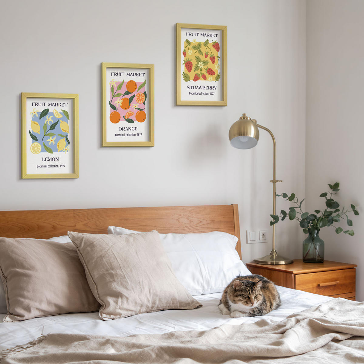 BILDER SET 3er Set - 20x30 cm Goldrahmen - Fruchtposter Zitronen Erdbeeren - Goldfarben, Kunststoff (20/30cm) - TULUP