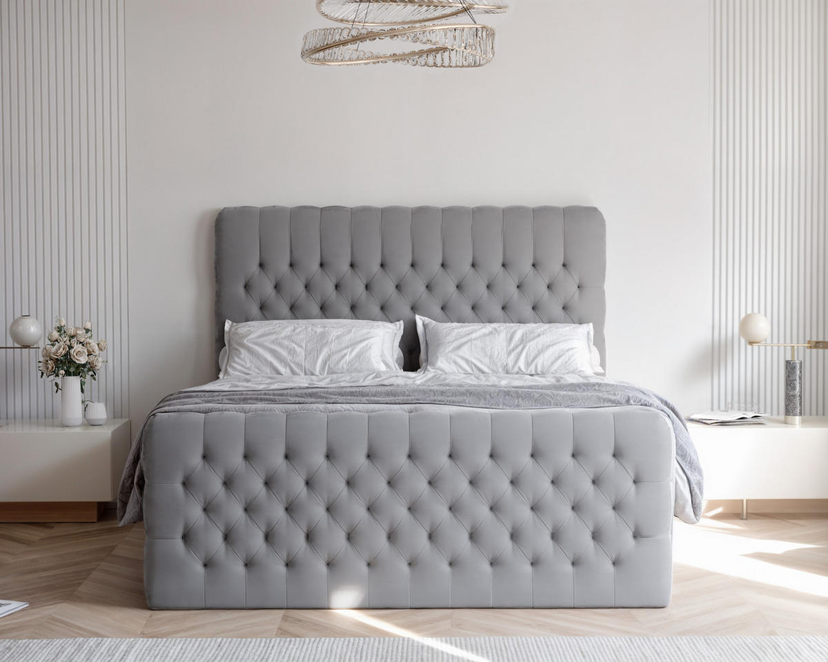 BOXBETT ALBA PLUS 120/200 cm mit Matratze und Topper, Hellgrau - Hellgrau, Textil (120/200cm) - Idohome