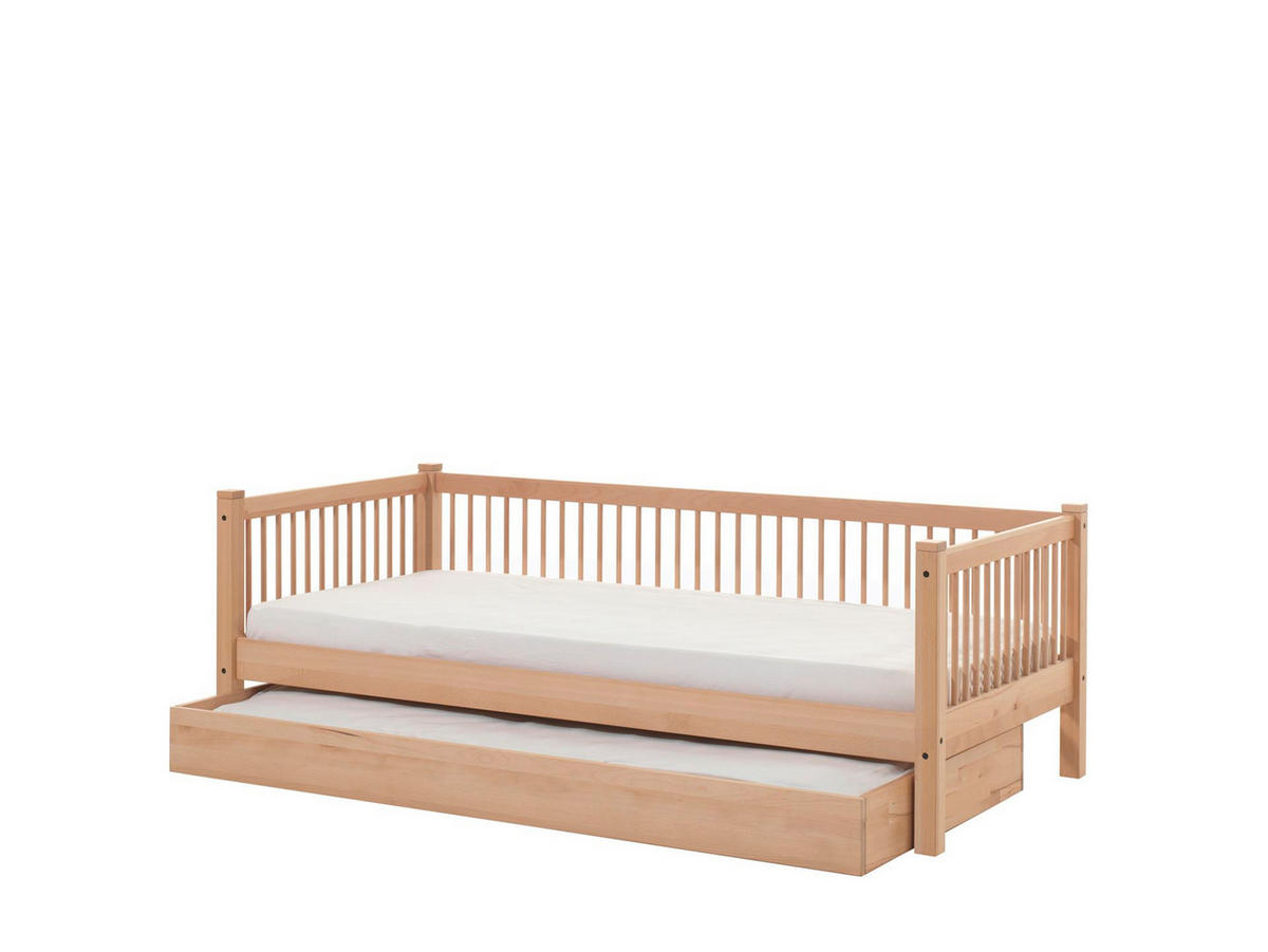 TAGESBETT Kelci 90x200 mit Bettschublade Umrandung Buche massiv natur - Buchefarben, Holz (90/200cm) - 58aufmkessel
