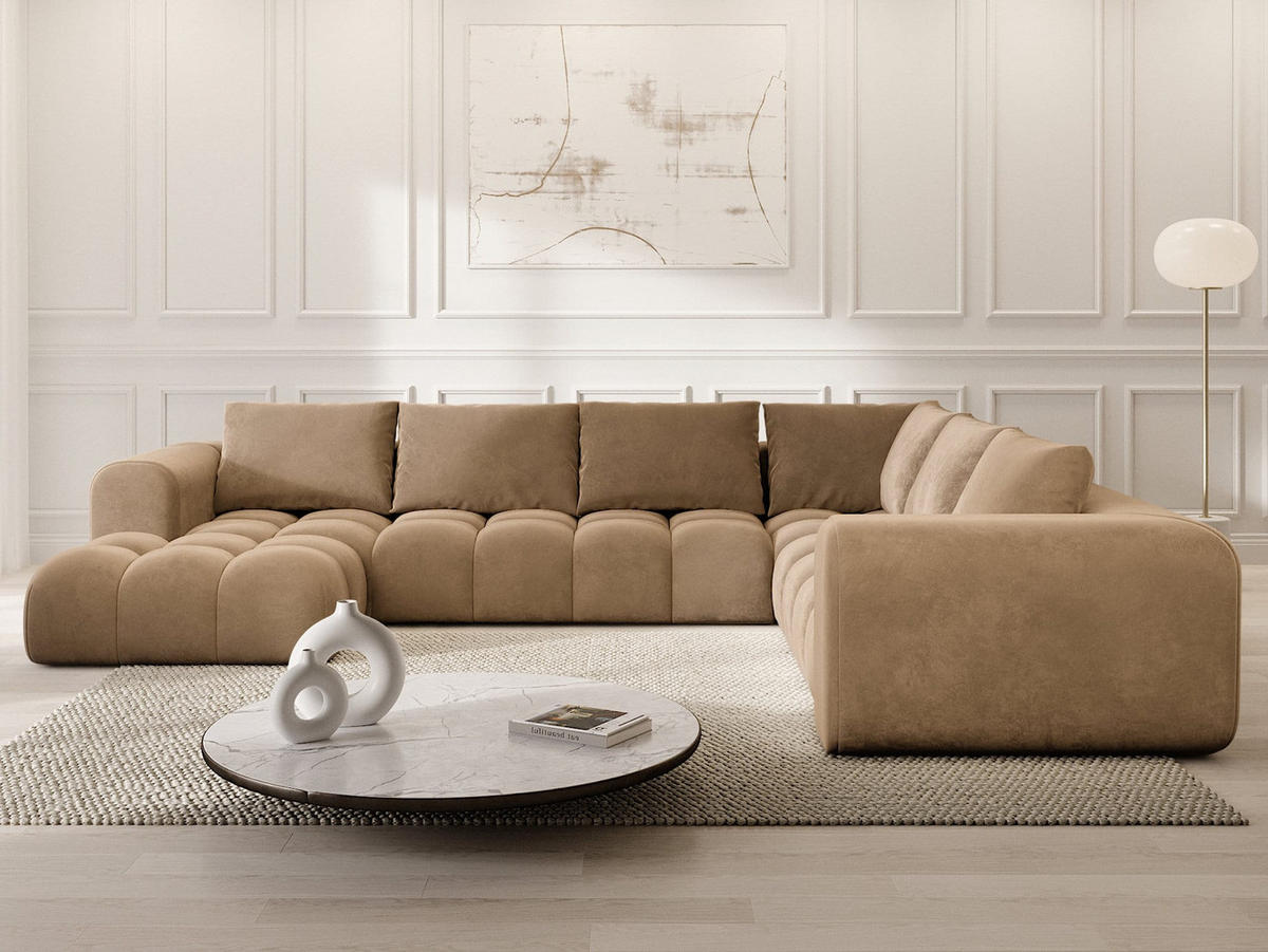 WOHNLANDSCHAFT Casaluna U-Form Braun Samtstoff - Braun, Kunststoff (338/88/267cm)