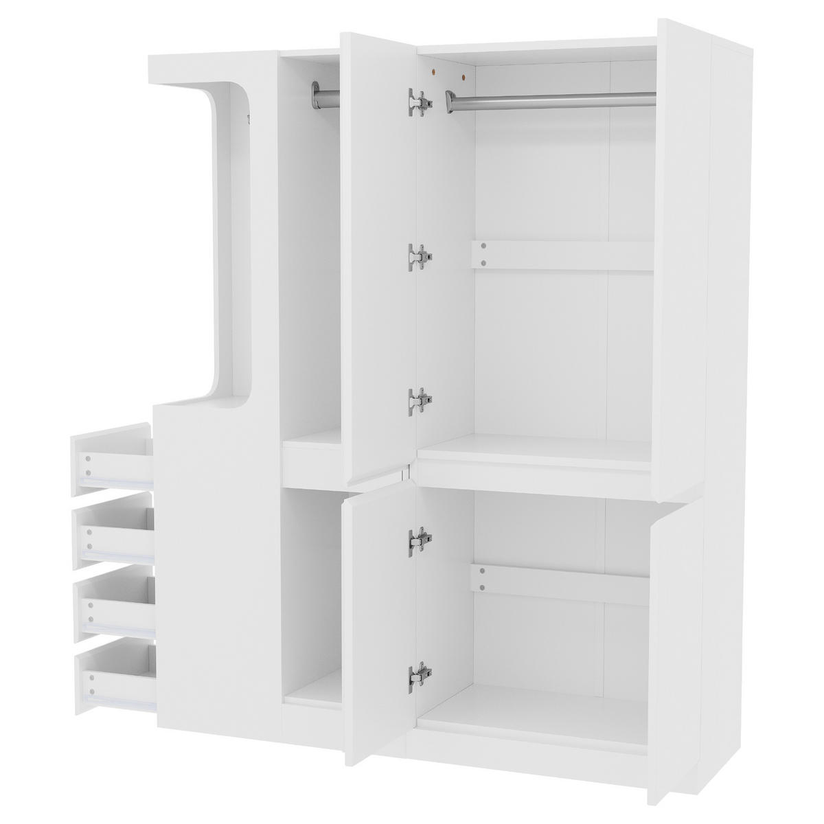KLEIDERSCHRANK 140x40x170cm Schubladen Stauraum Weiß Links - Weiß, Holz (140/170/40cm) - FLIEKS