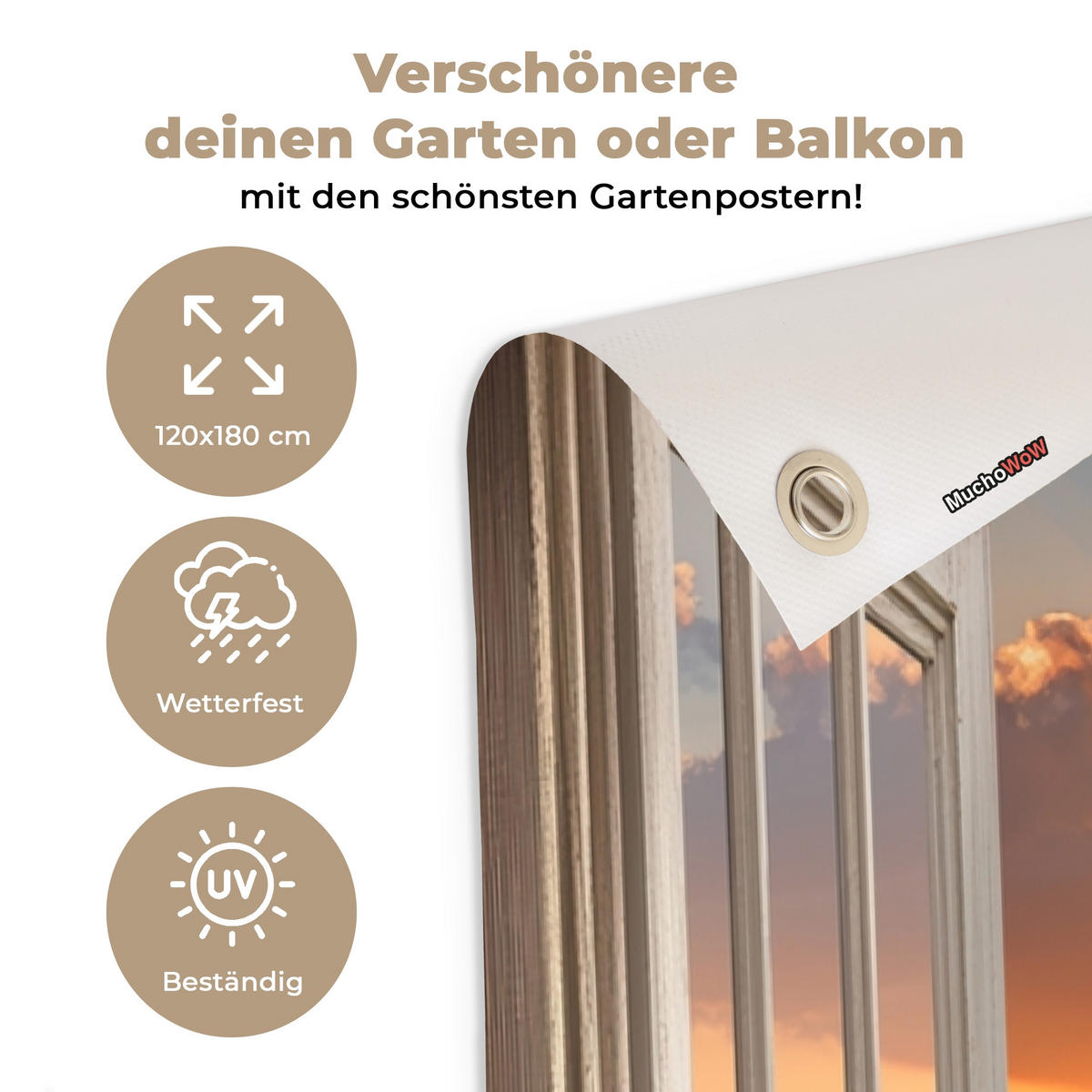 GARTENPOSTER Durchblick - Strand - Dünen - Sonnenuntergang 120x180 cm - Orange, Kunststoff (120/180/0.2cm) - OnlyWow