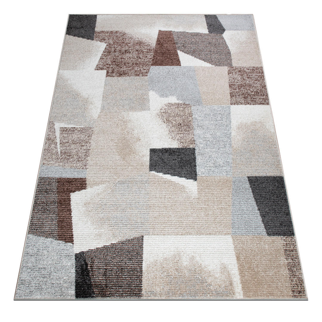 Thumbnail - oKu-Tex Teppich, Beige, Creme, Grau, Braun, Textil, Kunststoff, Abstrakt, Grafikmuster, Vintage, Patchwork, Rechteckig, ...