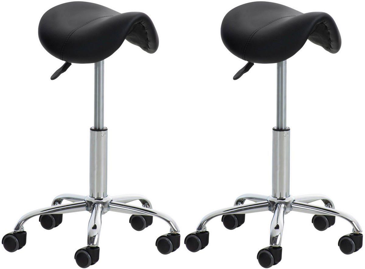 HOCKER 2er Set Lederlook schwarz - Schwarz, Textil/Metall (46/53/46cm) - CLP