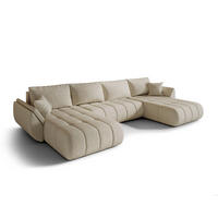 WOHNLANDSCHAFT SYDNEY PREMIUM U-Form beige Velours Monolith 2 - Schlaffunktion, Bettkasten - Beige, Textil (385/85/175cm) - Cornero