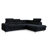 ECKSOFA VELISS Schwarz Kordstoff mit Schlaffunktion - Schwarz, Holz (255/193cm) - MASSENO
