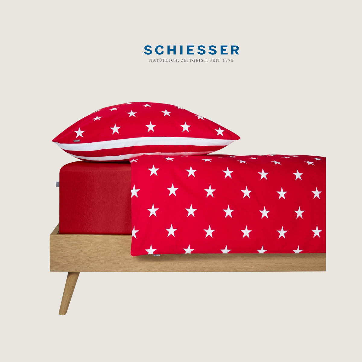BETTWÄSCHESET Sterne - Feinbiber - 2-teilig - 155 x 220 cm - Rot - Rot, Textil (155/220cm) - SCHIESSER