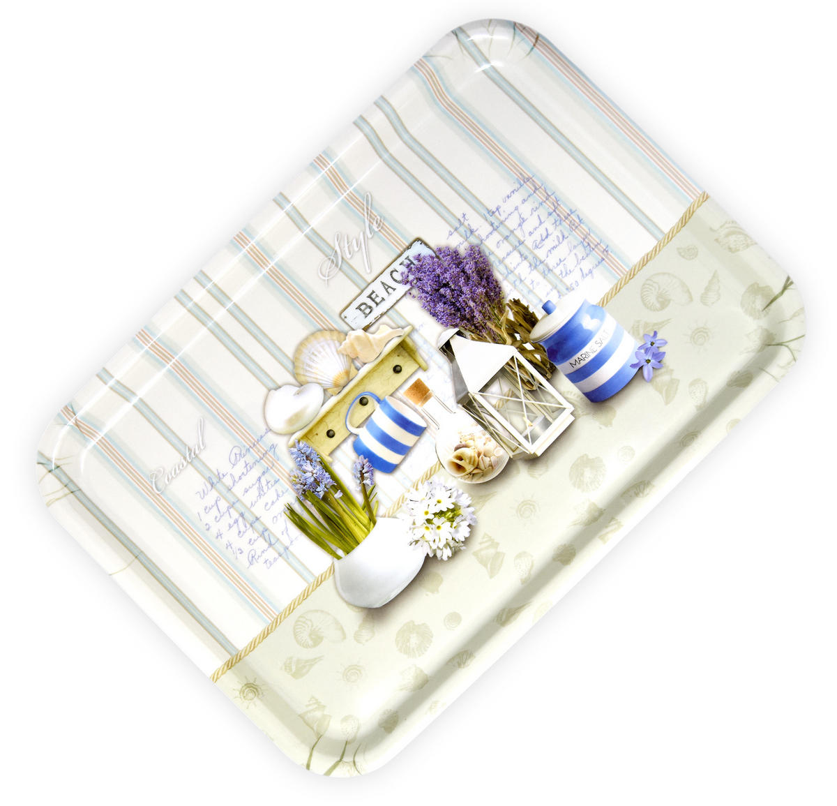 TABLETT Strandoase, rechteckige Melamin Serviertablett 45x31 cm - Blau, Kunststoff (31/2/45cm) - Lashuma