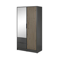 KLEIDERSCHRANK Nelly Graphit, Artisan Eiche Lamellen, Schrank Zweitürige, Garderobe mit Spiegel - Graphitfarben, Holzwerkstoff (105/200/51cm) - Bettso