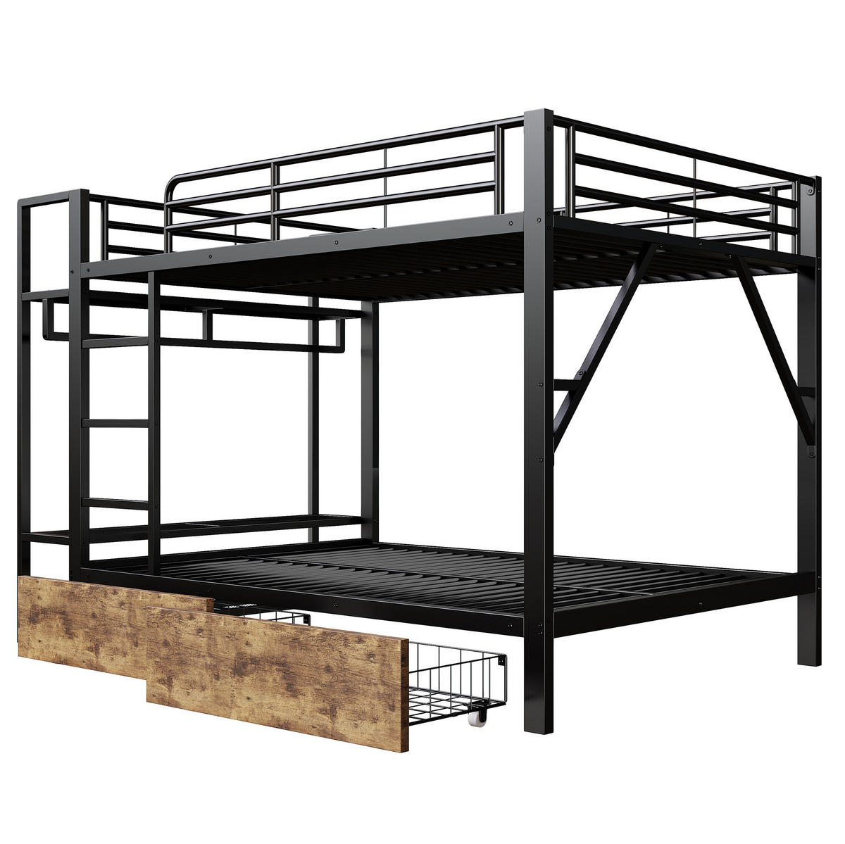 ETAGENBETT 140/200 cm Schwarz mit LED und Schubladen - Schwarz, Metall (140/200cm) - MIVRAY