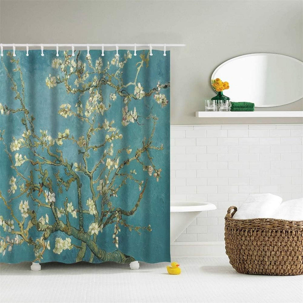 DUSCHVORHANG Blumen Muster lang 180 x 180 cm dekorativ fürs Badezimmer - Blau, Textil (180/180cm) - MCBOSON