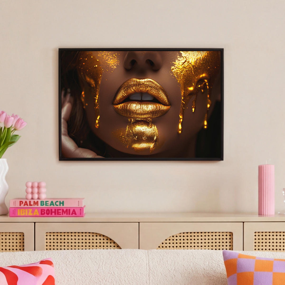 LEINWAND Bilder mit Rahmen - Frau - Gold - Luxus - Porträt - 60x40 - Goldfarben, Textil (60/40cm) - MuchoWow