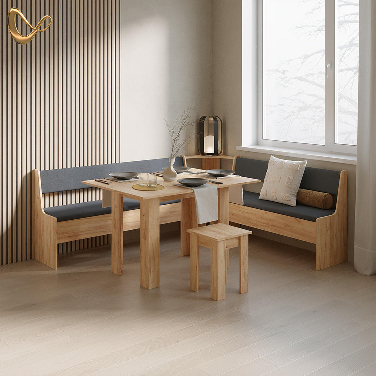 ECKBANKGRUPPE Tiberio Goldkraft Eiche 210 x 180 cm mit Tisch - Honigeiche, Holzwerkstoff (210/80/180cm) - Livinity®