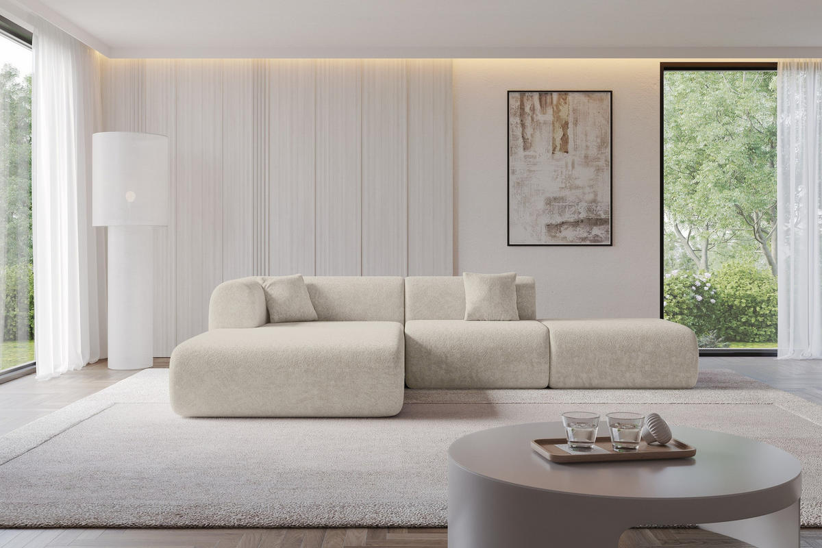 ECKSOFA Ottomane Links OVLY-L 289x176x71 Beige Chenille - Champagner/Beige, Holzwerkstoff/Kunststoff (176/289cm) - ALTDECOR