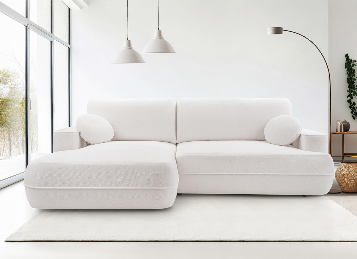 ECKCOUCH L Form Peoni Weiß 267/168/87 cm mit Schlaffunktion L - Schwarz/Weiß, Kunststoff/Textil (168/267cm) - AX Living