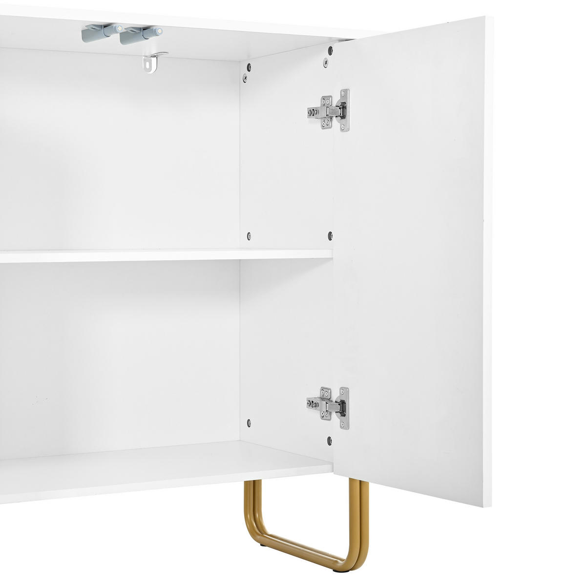 SIDEBOARD Weiß 160cm 4 Türen Bogenrelief Push-to-Open Goldene Eisenfüße - Weiß, Holzwerkstoff (160/80.5/35cm) - Urban Meuble