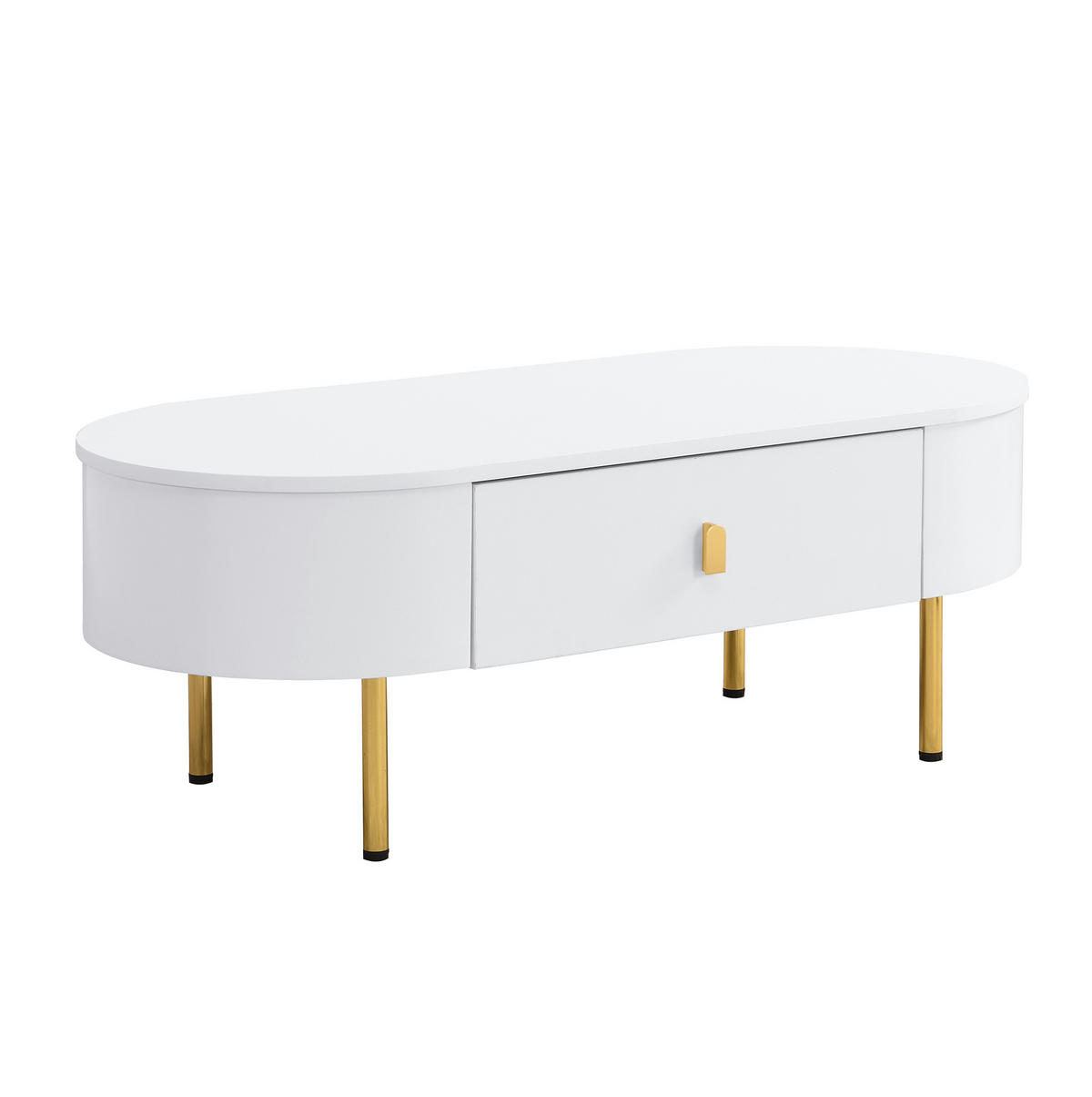 COUCHTISCH 108/50/40 cm weiß aus MDF mit zwei Schubladen und goldenen Details - Weiß, Holzwerkstoff (108/50/40cm) - OKMYHOME