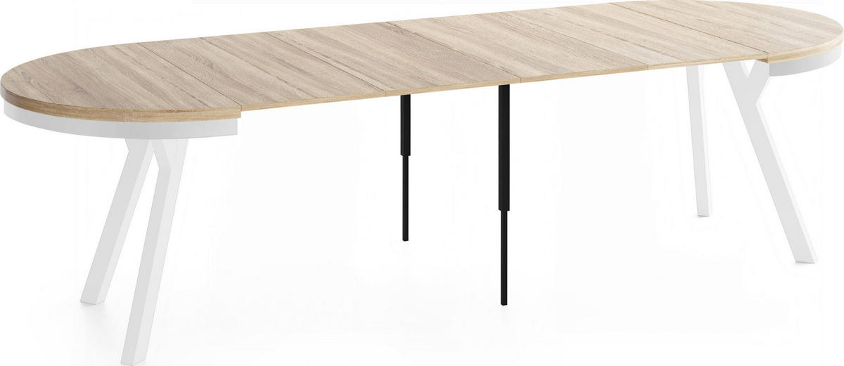 ESSTISCH Vero Neo Weiß rund ausziehbar verlängerbar, Eiche Sonoma Hellbraun 100-300/100/77 cm - Braun/Weiß, Holz/Holzwerkstoff (100/300/77cm) - WFL GROUP
