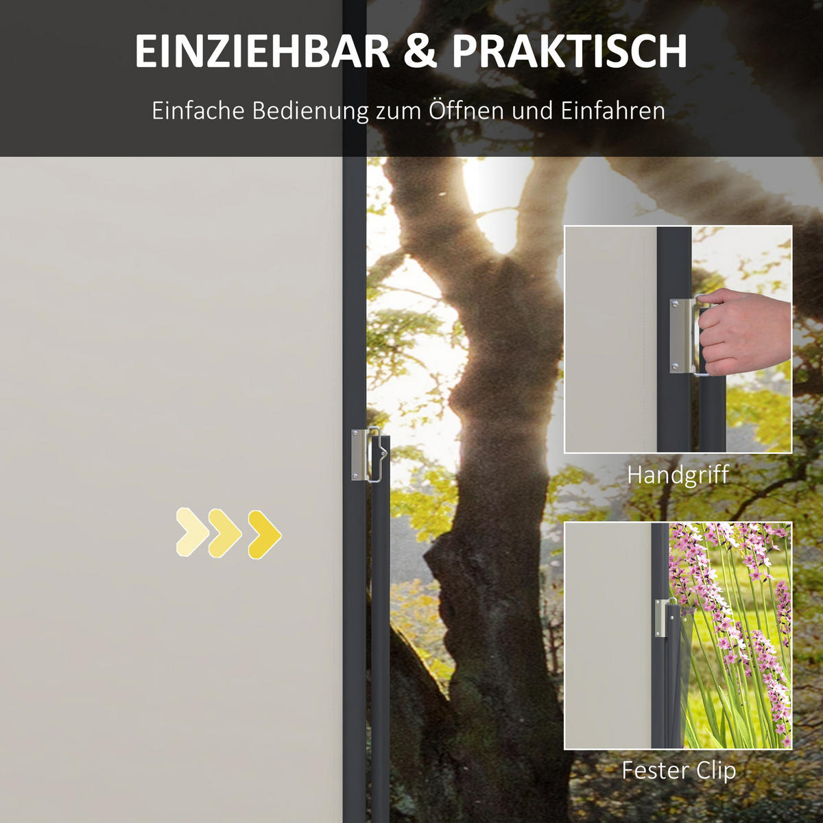 SEITENMARKISE, Hellgrau, 300L x 100H cm/300L x 140H cm, Polyesterstoff, Metall - Hellgrau, Kunststoff (140/140cm) - Outsunny