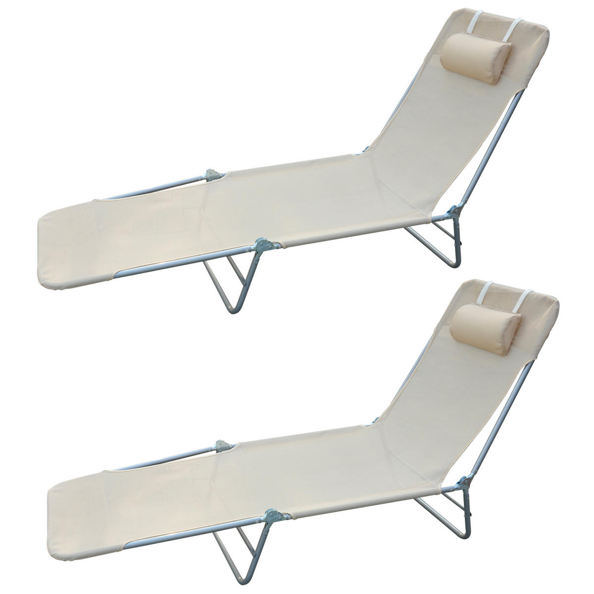 SONNENLIEGE Set aus 2 klappbaren mit 4-fach verstellbarer Rückenlehne, Beige - Beige, Metall (56/86/137cm) - Vallsero