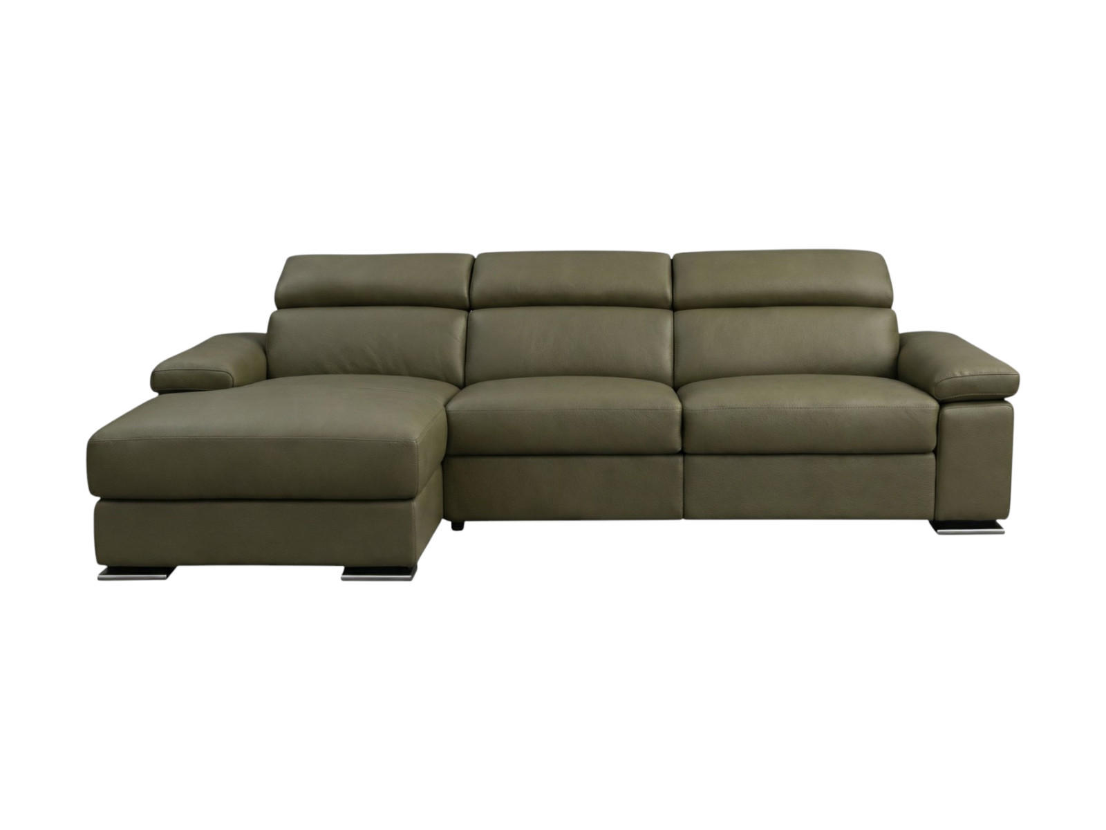 ECKSOFA Plutone Echtleder Olivgrün - Olivgrün, Leder/Metall (286/165cm)
