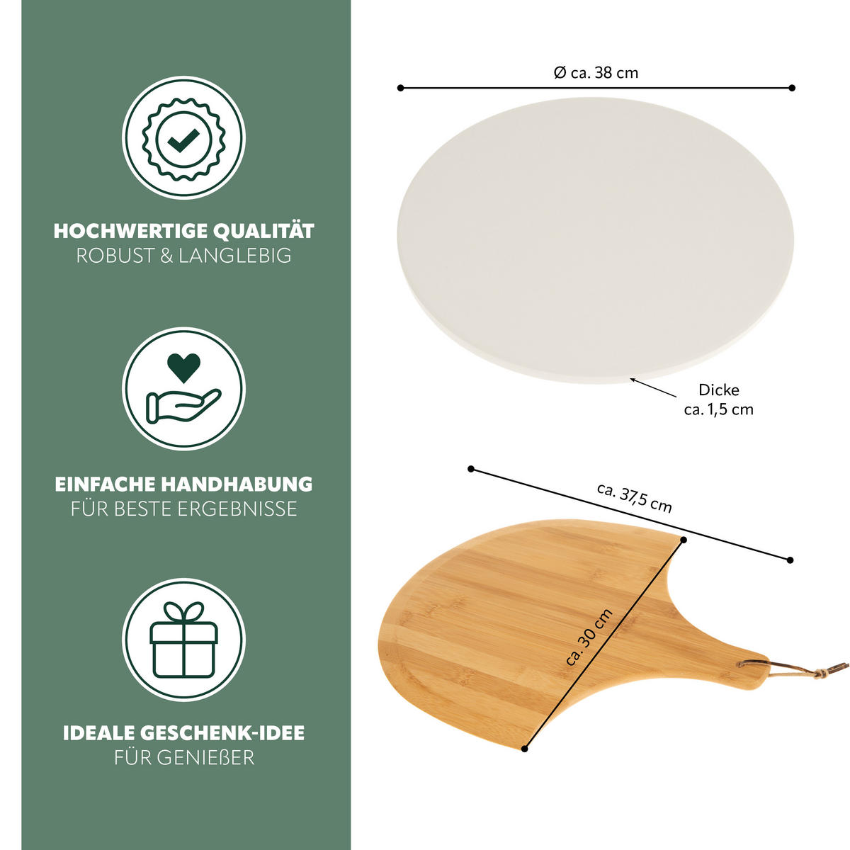 PIZZASTEIN 2er-Set, beige - Naturfarben, Naturmaterialien (30/1/37.5cm) - bremermann