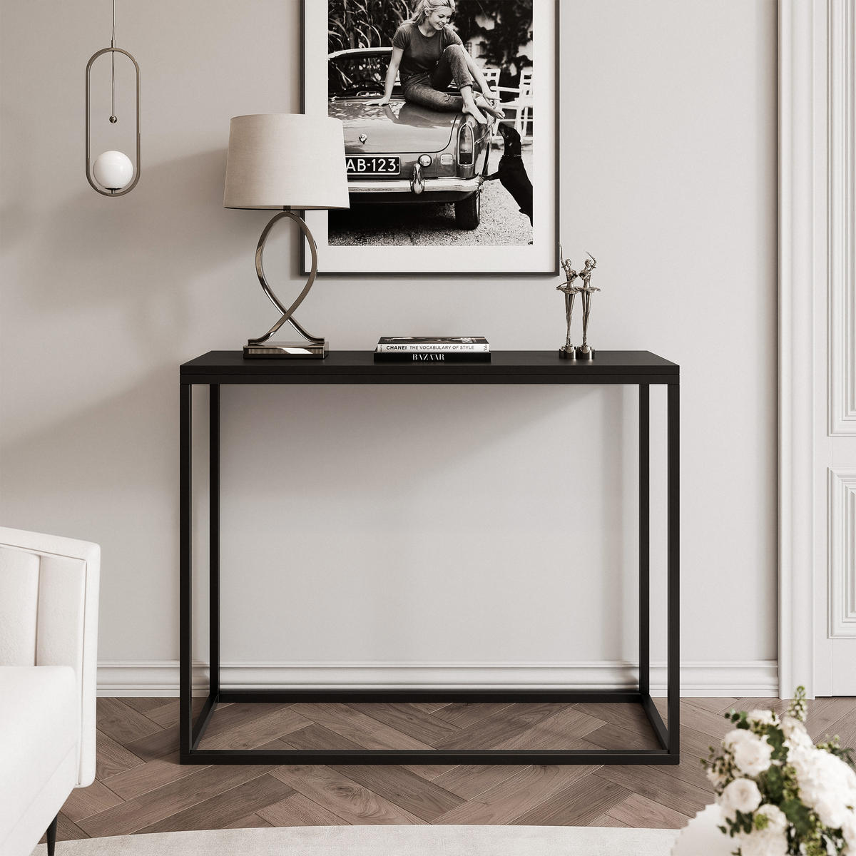 KONSOLENTISCH IRMA in 100/30/80 cm, Schwarz matt - Schwarz, Holzwerkstoff/Metall (30/100/80cm) - Idohome