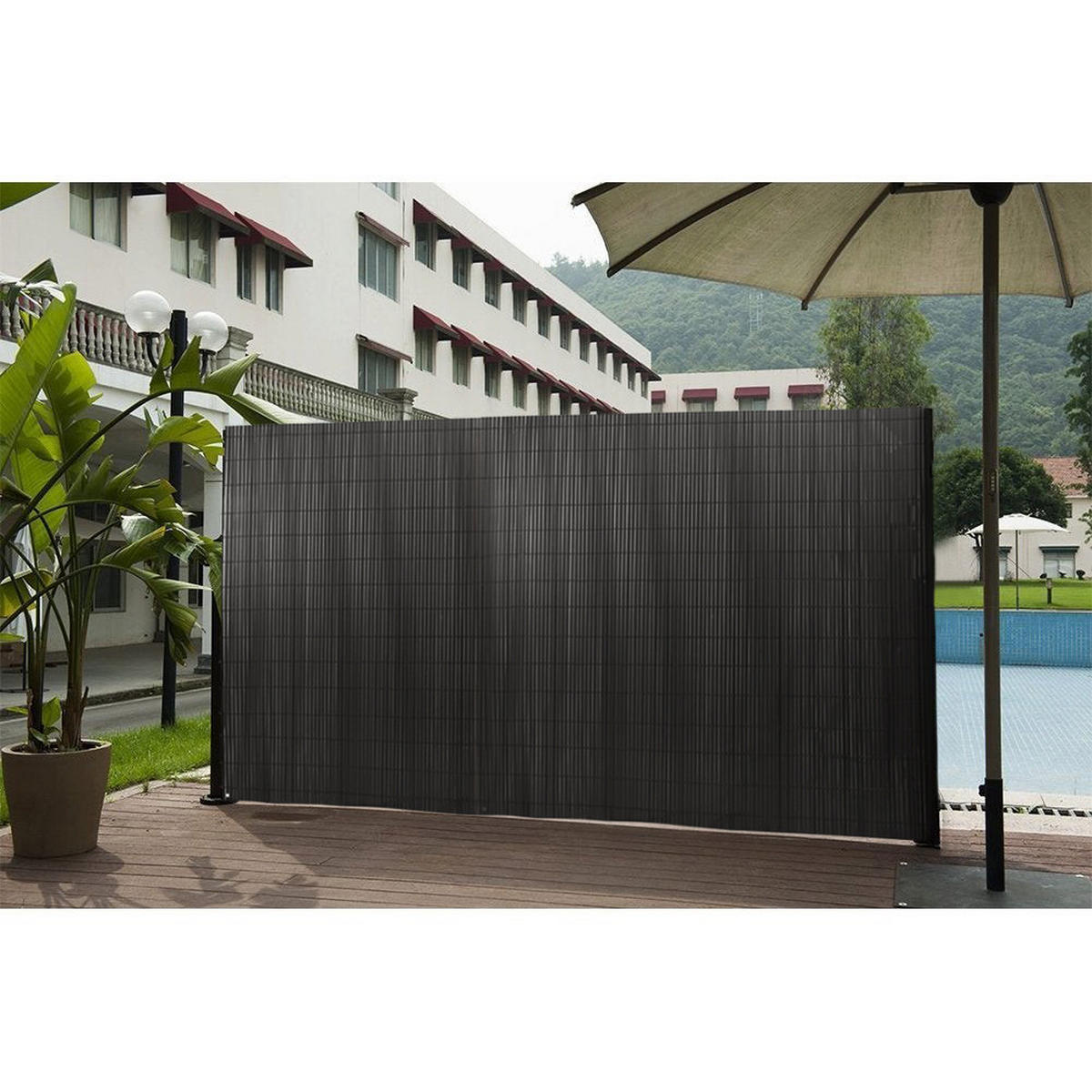 SICHTSCHUTZZAUN aus PVC in Dunkelgrau aufrollbar flexibles Roll-up Design für Garten & Haustierschutz 300x100cm - Dunkelgrau, Kunststoff (300/1cm) - Livingandhome