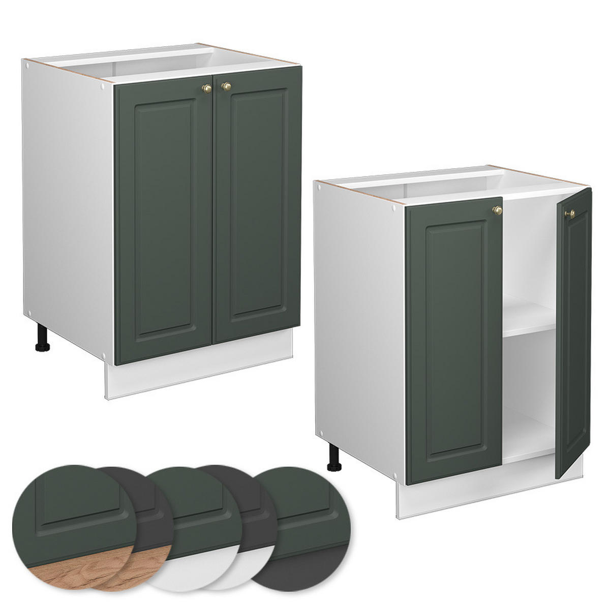 KÜCHENUNTERSCHRANK Fame-Line Grün-Gold Landhaus 60 cm ohne AP - Weiß/Grün, Holzwerkstoff (60/82/51.6cm) - Vicco