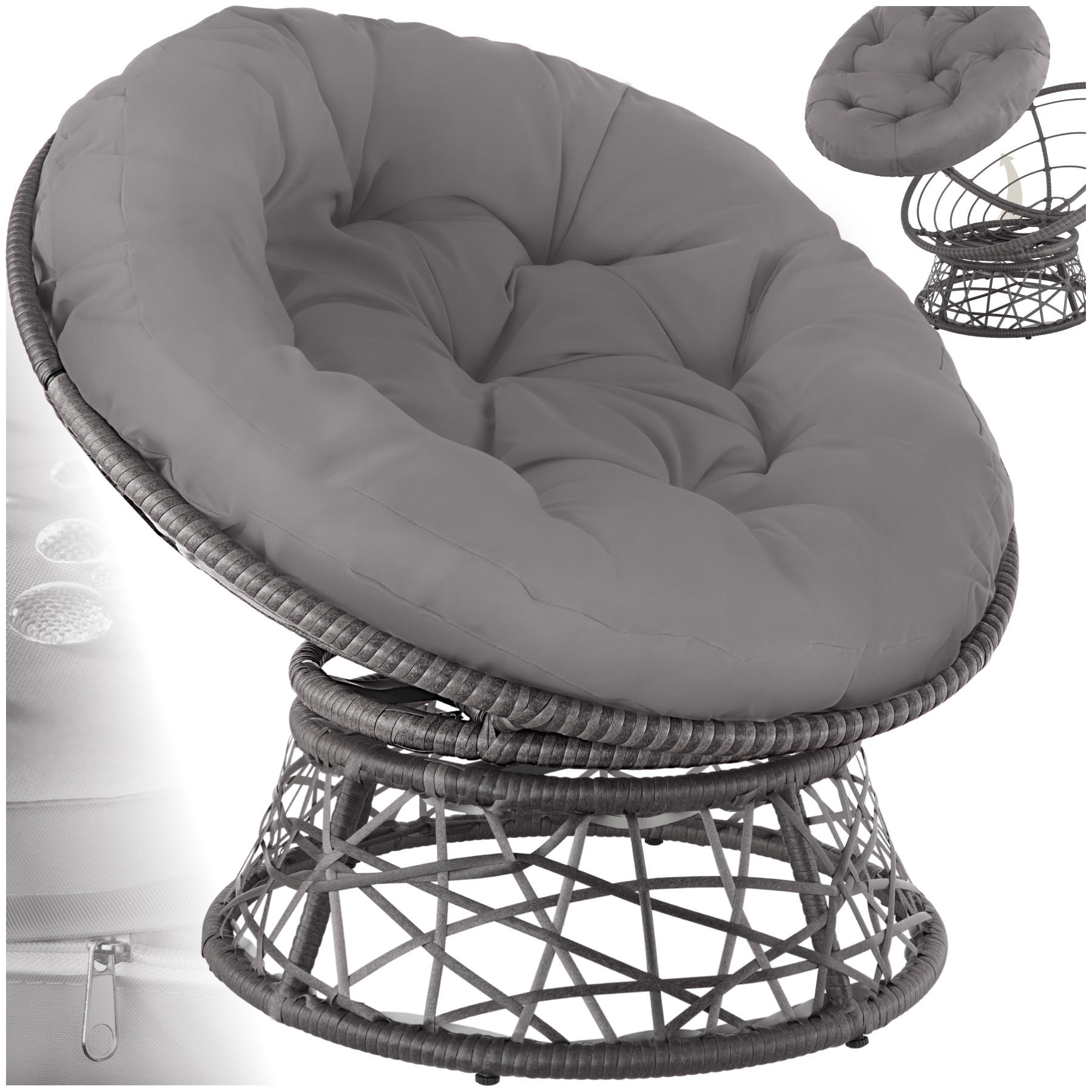 RATTANSESSEL Gargano,92 x 80 x 80,5 cm,grau - Grau, Kunststoff (80/80.5/92cm) - tectake