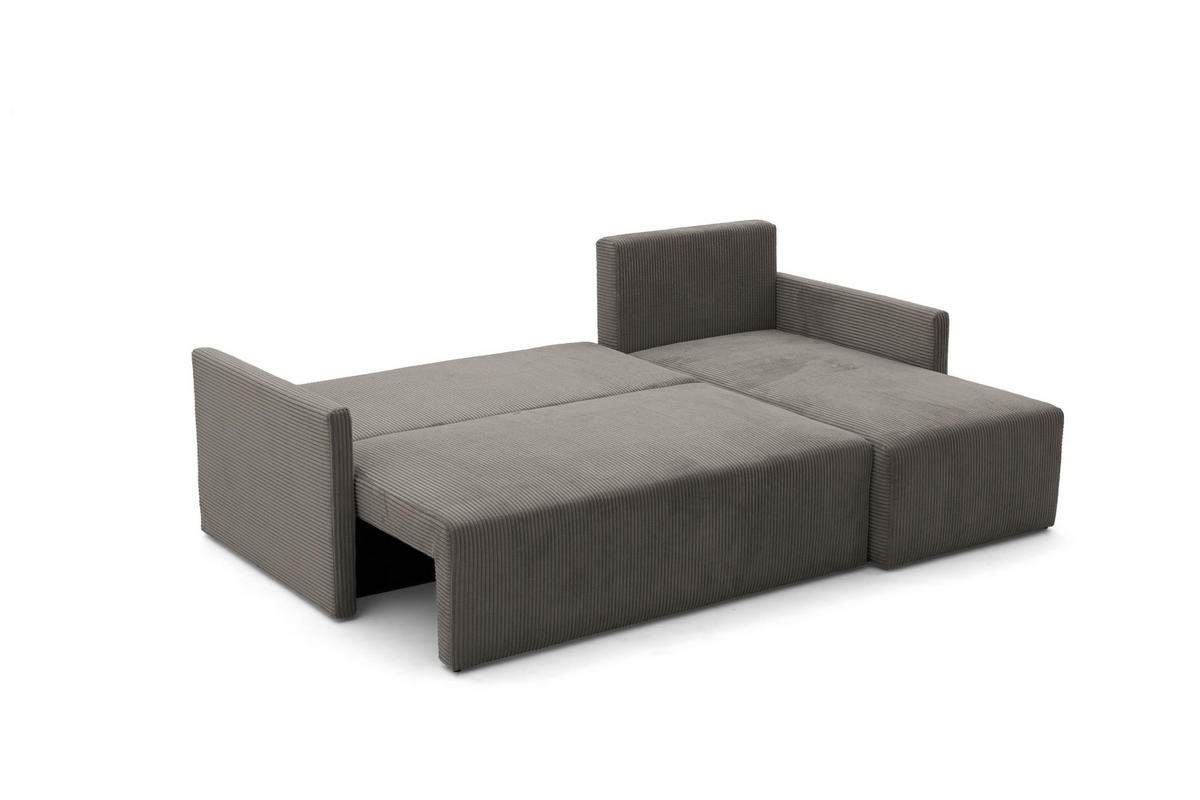 ECKSOFA GARDA L Links mit Schlaffunktion 132x198 Cord Hellbraun - Hellbraun/Schwarz, Holz/Kunststoff (209/145cm) - Muffo